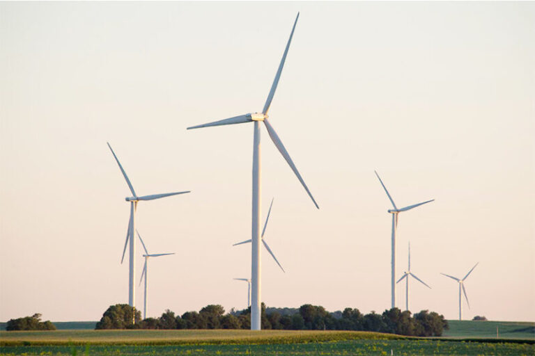 Wind turbines producing renewable energy for net zero goals