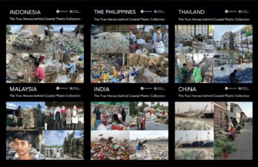Collage of the true heroes behind coastal plastic collection Asia – people in Indonesia, the Philippines, Thailand, Malaysia, India, and China collecting ocean plastic waste