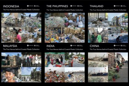 Collage of the true heroes behind coastal plastic collection Asia – people in Indonesia, the Philippines, Thailand, Malaysia, India, and China collecting ocean plastic waste